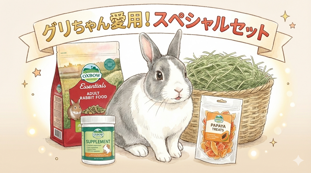 (送料込み)9歳を迎えても食欲旺盛!グリちゃんの健康な毎日を支える「ごはんとおやつ」をまるごとセットにしました